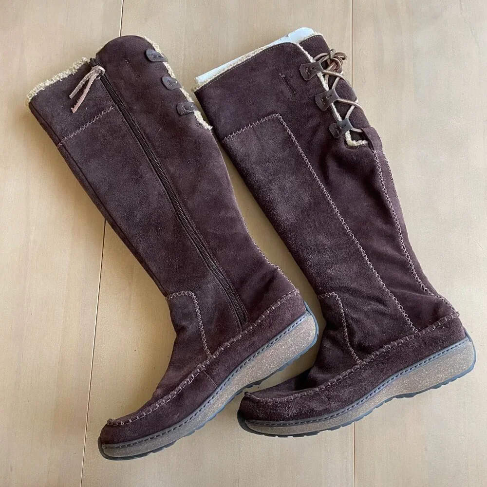 Timberland Womens Fauna Tall Boot Brown Leather Suede Moccasin Lace Up Shearling